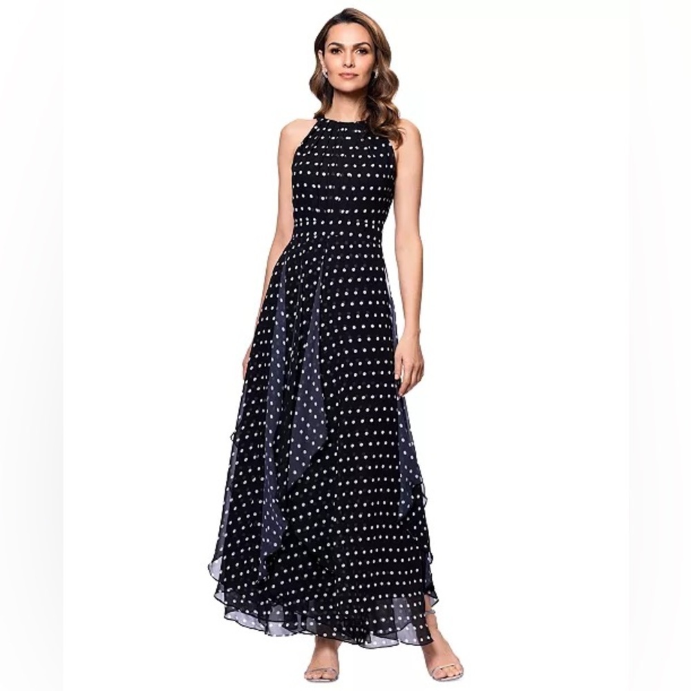 Betsy & Adam Halter-Neck (G2) Sleeveless A-Line Gown NWT SIZE 4 polka dot
